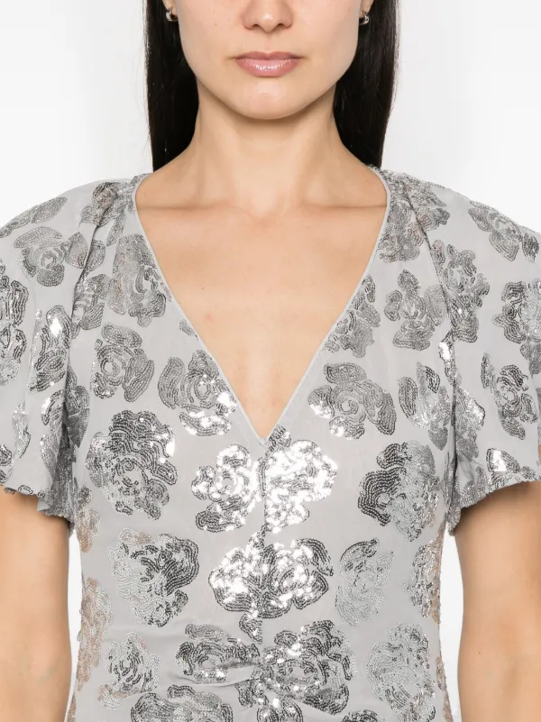 ワンピース ROTATE BIRGER CHRISTENSEN Sequin midi dress Gray Sequin Midi Dress Silver - ROTATE Birger Christensen