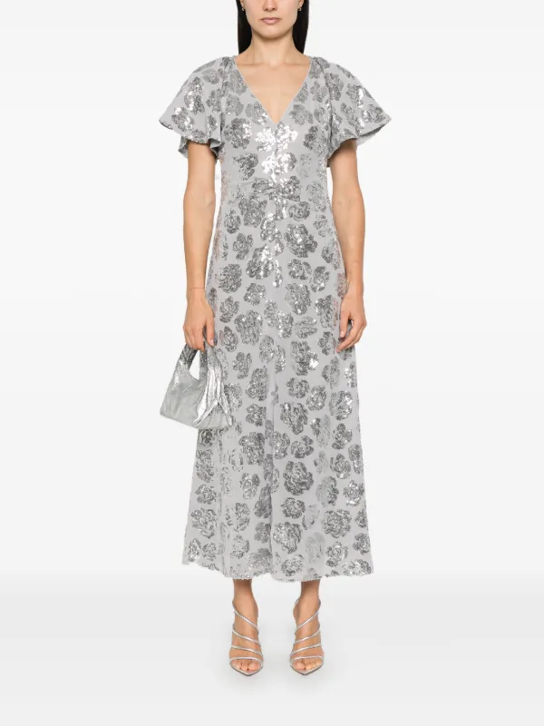 ワンピース ROTATE BIRGER CHRISTENSEN Sequin midi dress Gray Stretch Sequin Midi Dress Dark Grey - ROTATE Birger Christensen