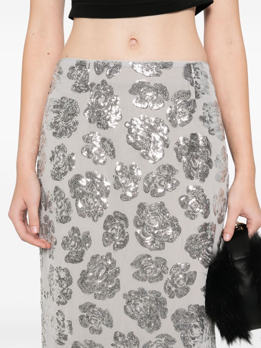 Shop Rotate Birger Christensen Sequin Chiffon Midi Skirt In Grey