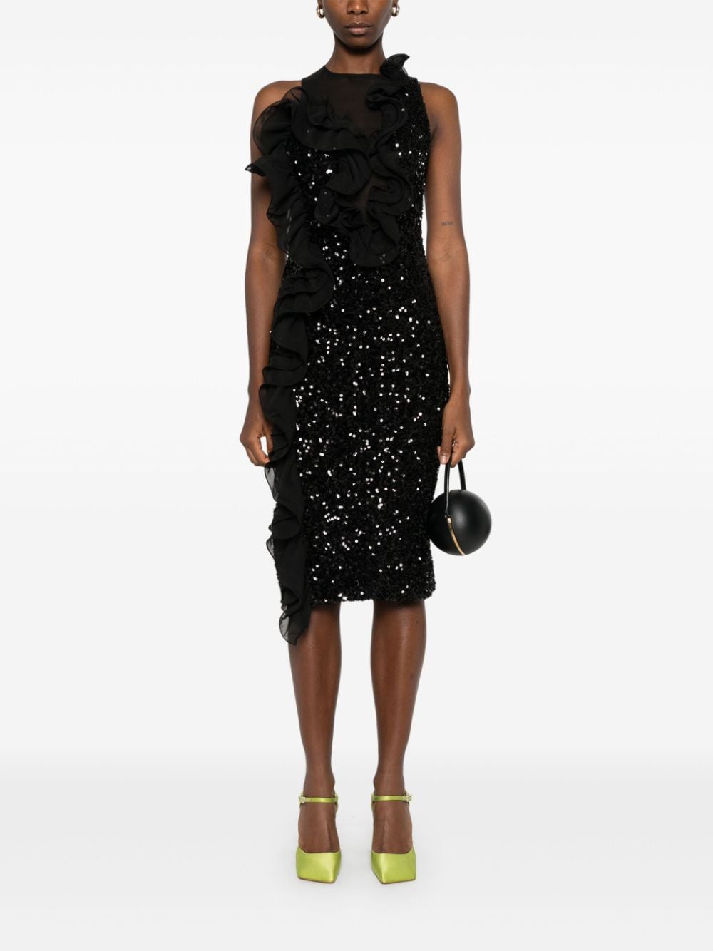 ROTATE BIRGER CHRISTENSEN ruffled-detailing sequinned midi dress - Zwart