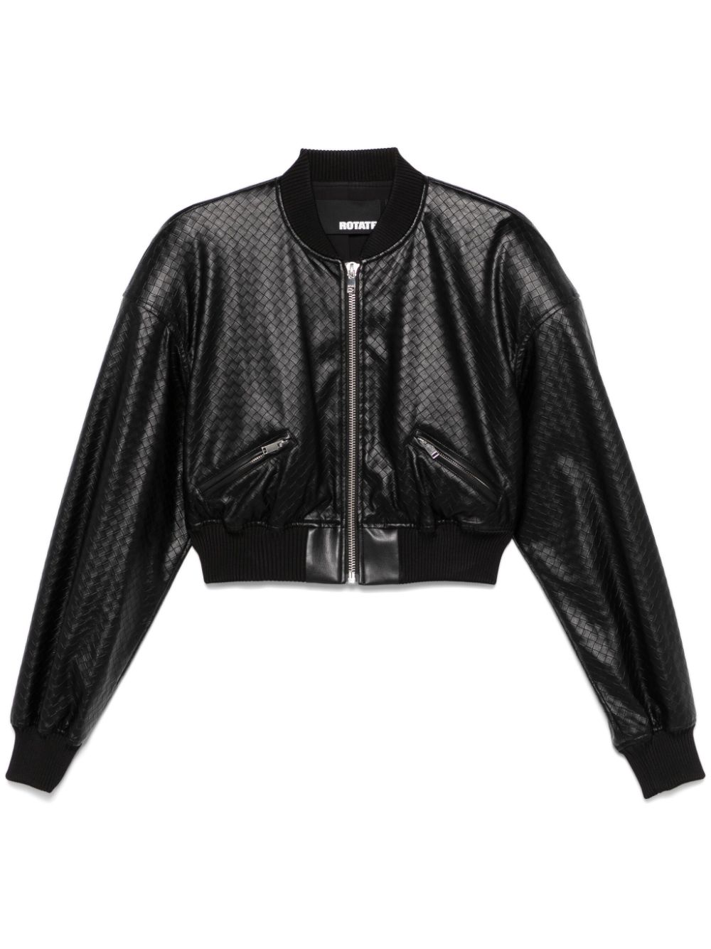 ROTATE BIRGER CHRISTENSEN braided cropped bomber jacket – Black