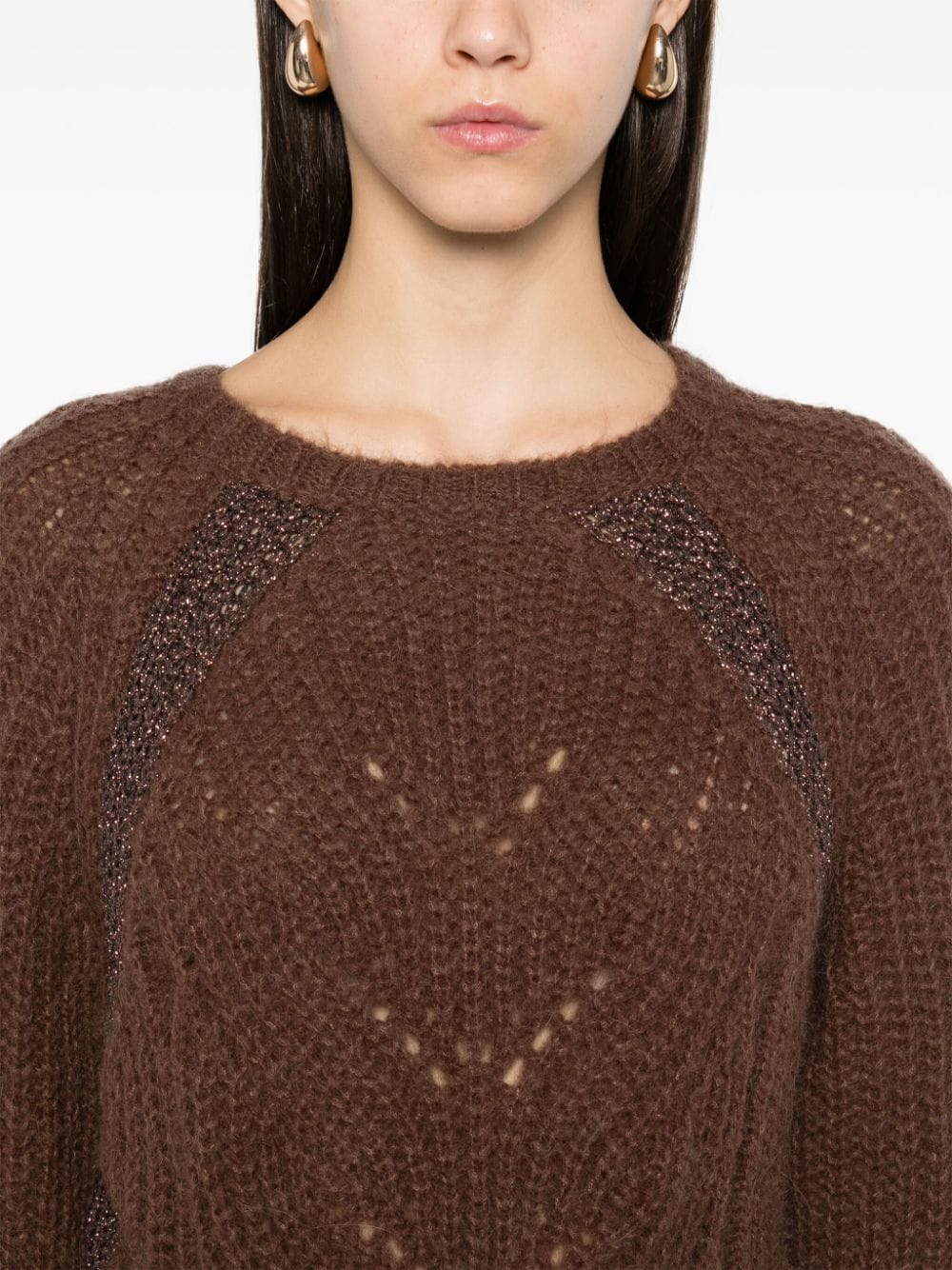 Shop Liu •jo Lurex-detail Sweater In Brown