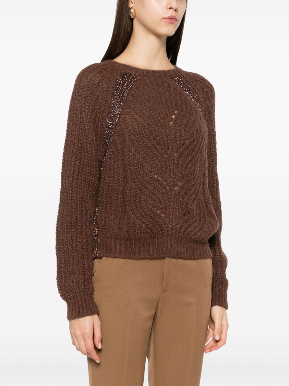 Shop Liu •jo Lurex-detail Sweater In Brown