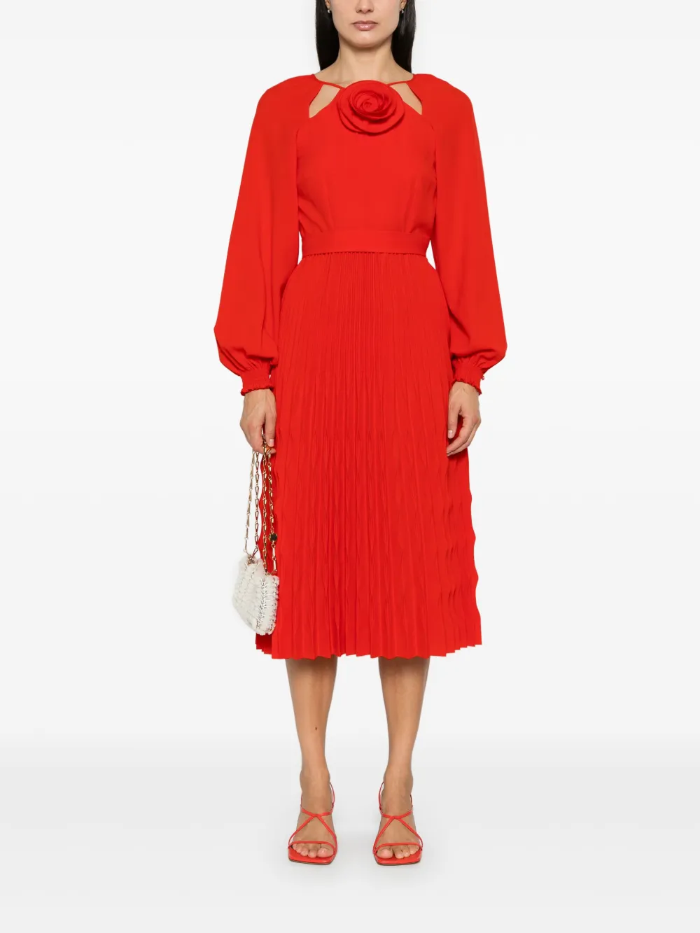 NISSA Geplooide midi-jurk met bloemendetail - Rood