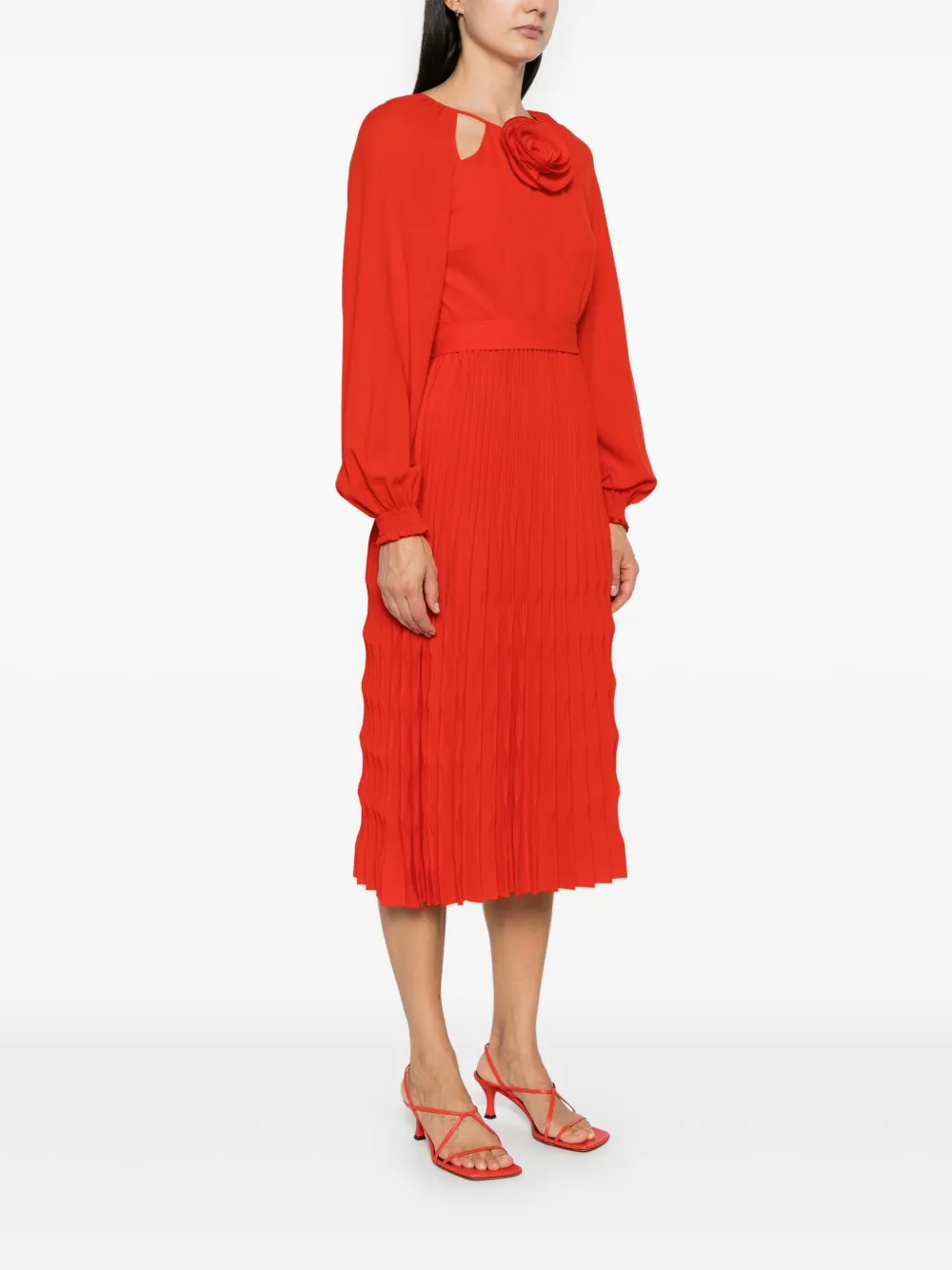 NISSA Geplooide midi-jurk met bloemendetail Rood
