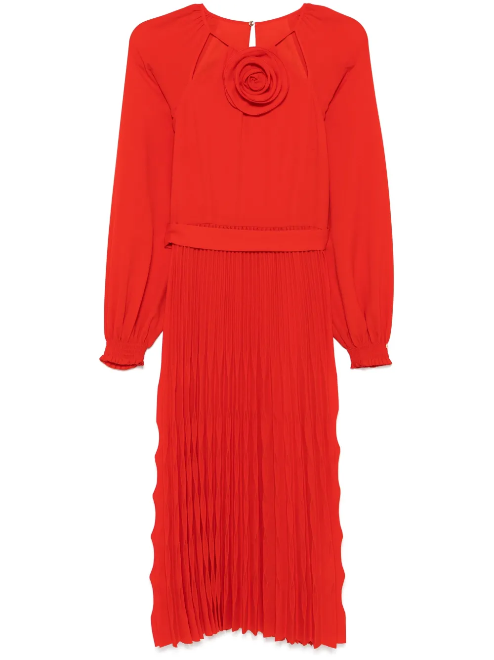 Nissa floral detail Pleated Midi Dress Red