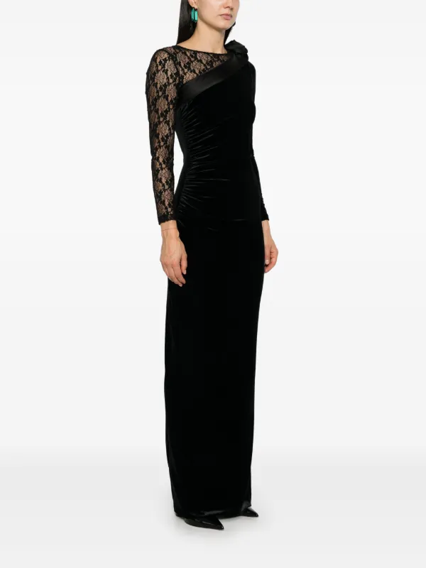 chinese dress ladies Velvet Long Sleeve Maxi Dress in Ivory - 2