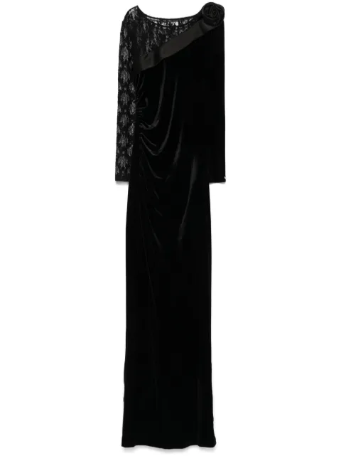 NISSA lace-insert velvet maxi dress