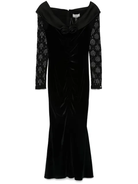 NISSA floral-appliqué velvet midi dress