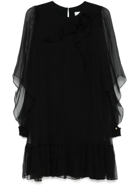 NISSA floral-appliqué silk midi dress