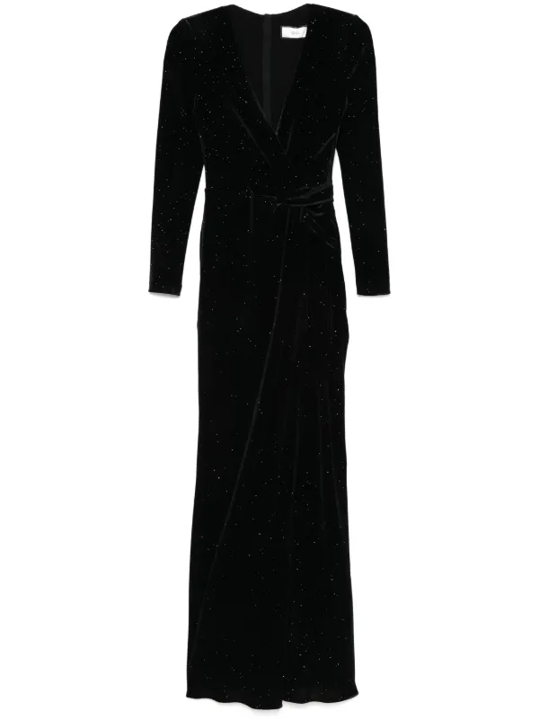 NISSA glitter-detail Velvet Maxi Dress | Black | FARFETCH AM