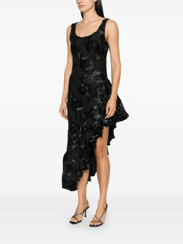 関税込【Rotate】Floral ruffled midi dress Floral ruffled midi dress in black - Rotate | Mytheresa