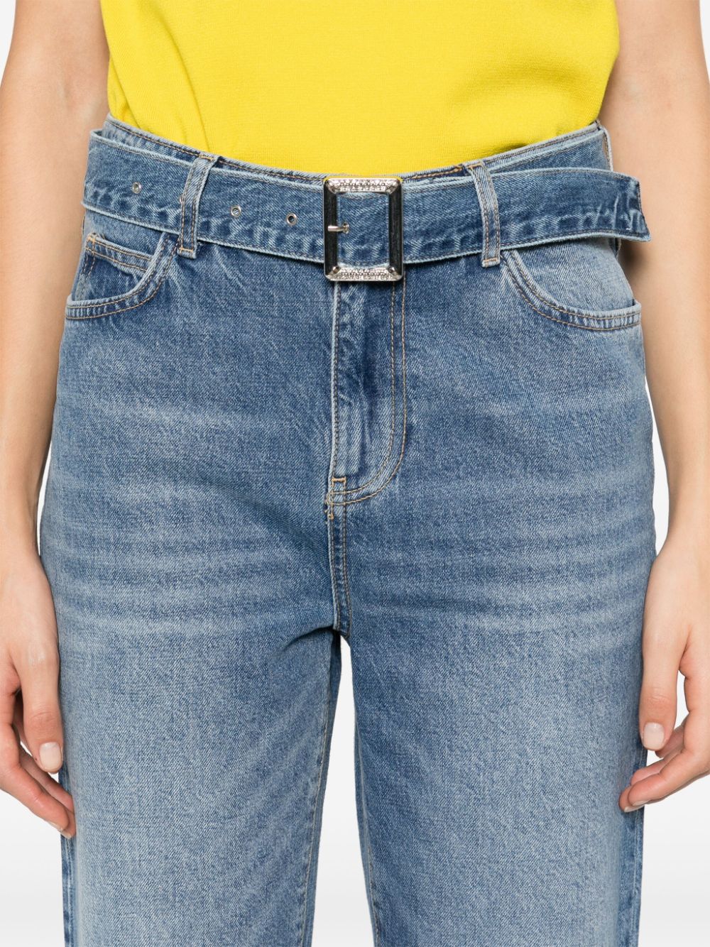 Shop Liu •jo Belted Boyfriend Jeans In Blue