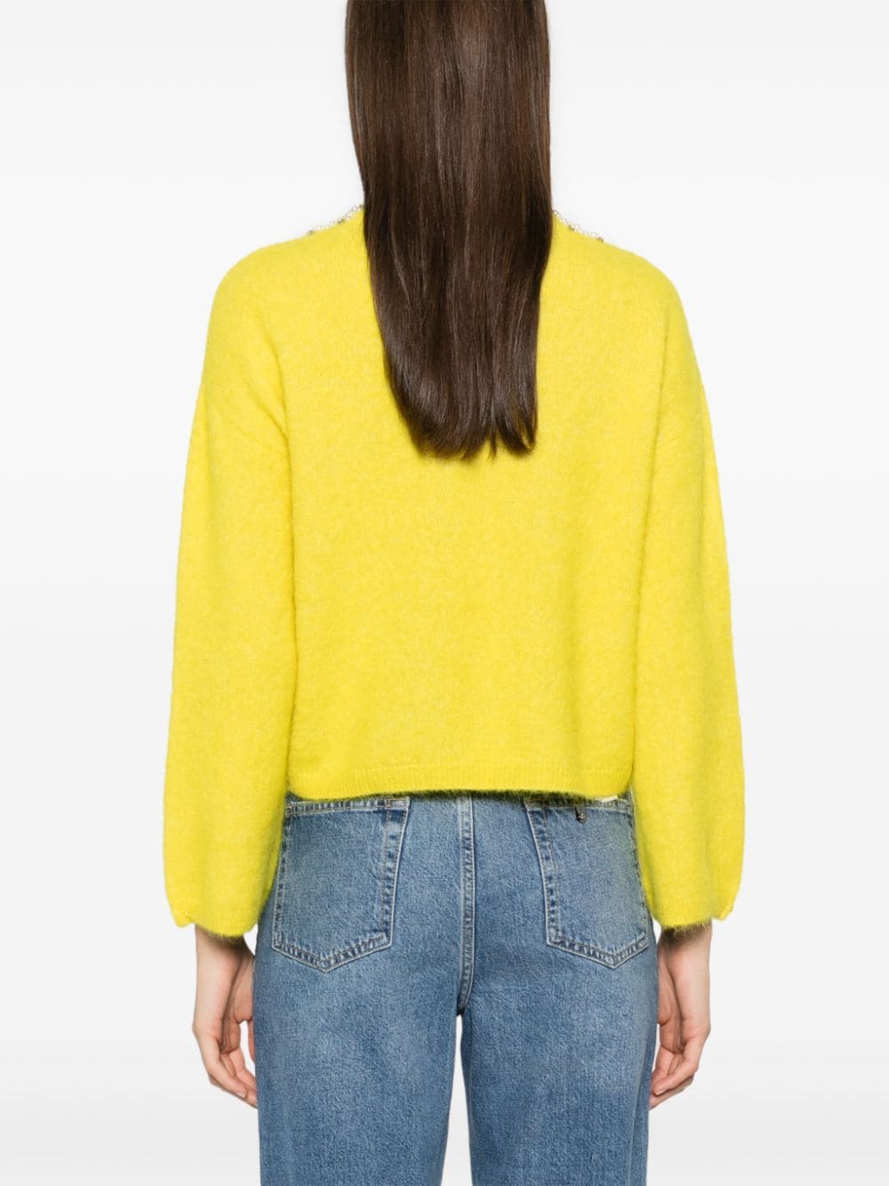 Shop Liu •jo Pearl-embroidered Jumper In Yellow