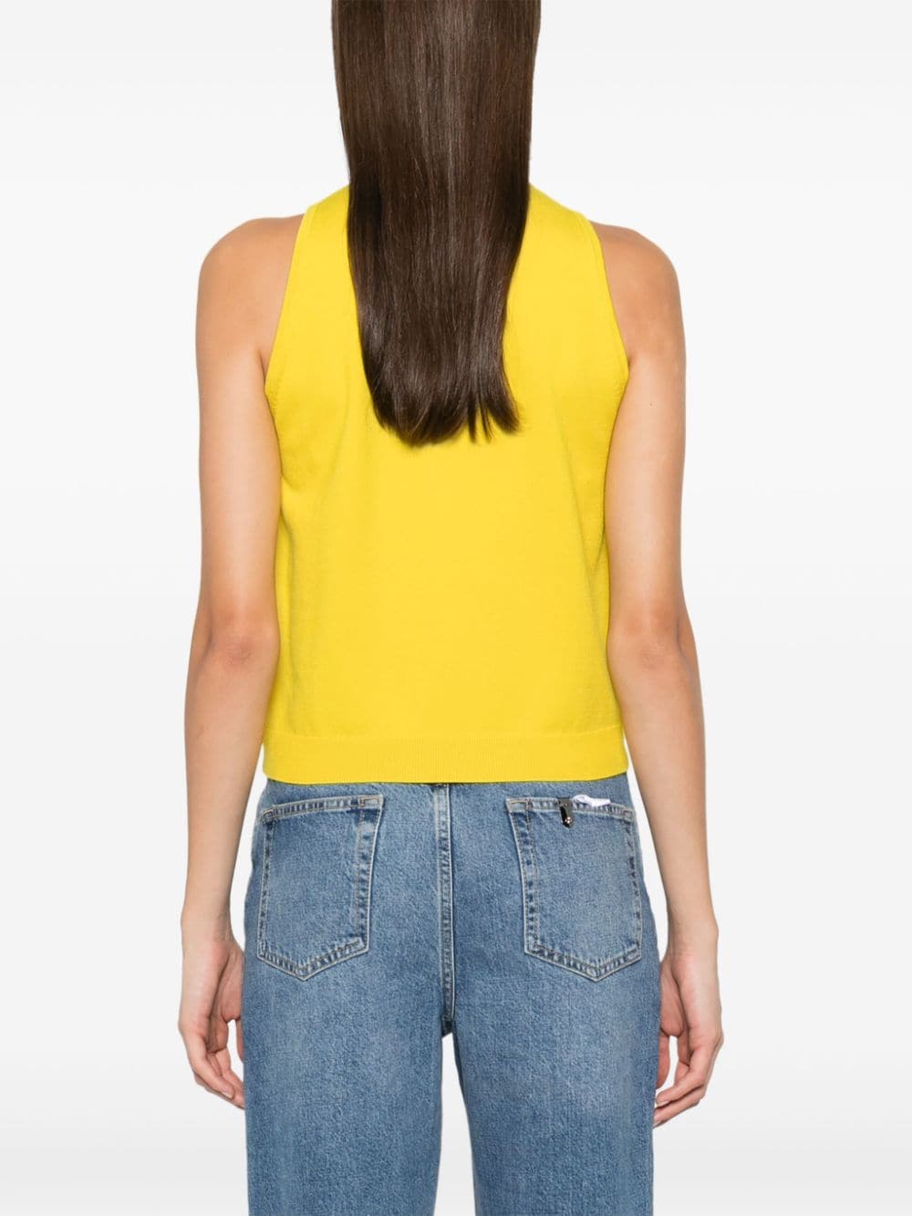 Shop Liu •jo Ruched Knitted Top In Yellow