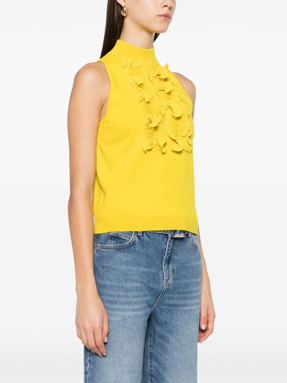 Shop Liu •jo Ruched Knitted Top In Yellow