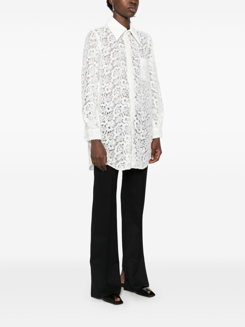 Shop Comme Des Garçons Guipure-lace Shirt In White