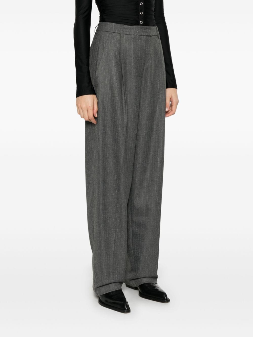 Shop Drhope Pinstripe Trousers In Grey