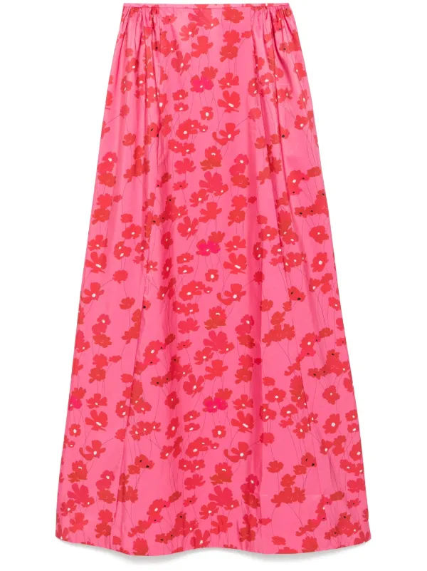 Bernadette Ella Cosmos-print Maxi Skirt in Pink