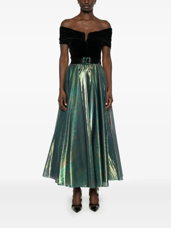 NISSA Chiffon Lamé Maxi Dress | Black | FARFETCH GE