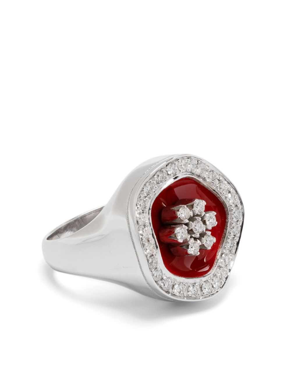 18K white gold The Flower diamond signet ring