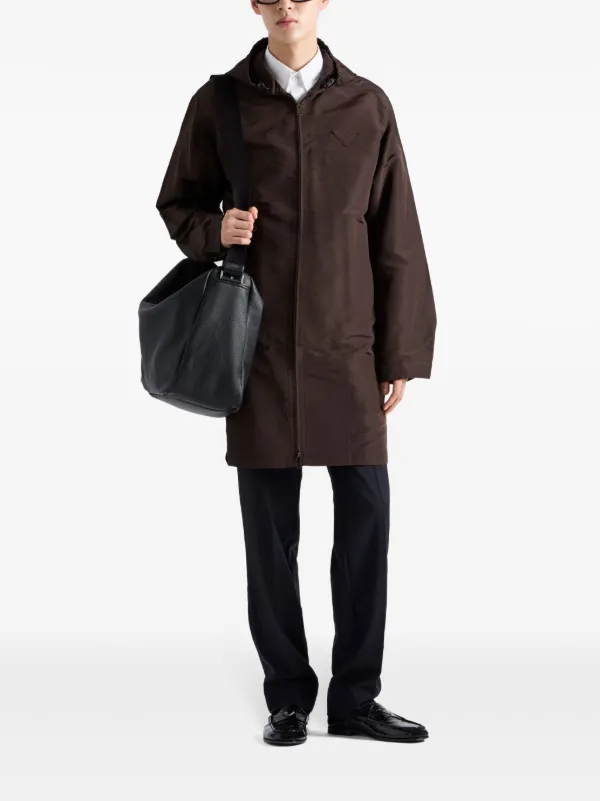 Prada シルク フーデッドコート | ブラウン | FARFETCH JP