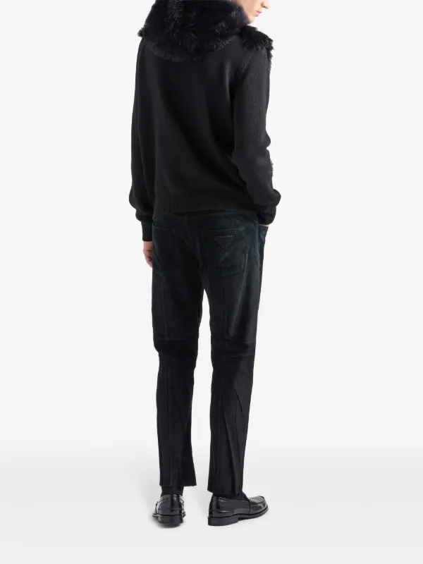 Prada faux-fur Hooded Cardigan | Black | FARFETCH
