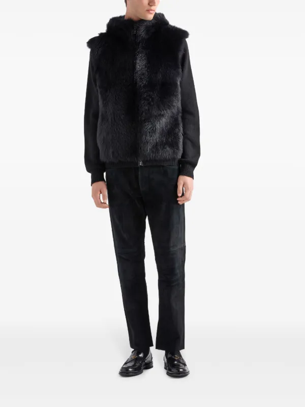 Prada faux-fur Hooded Cardigan | Black | FARFETCH