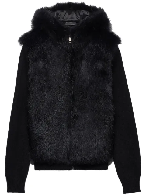 Prada faux-fur hooded cardigan