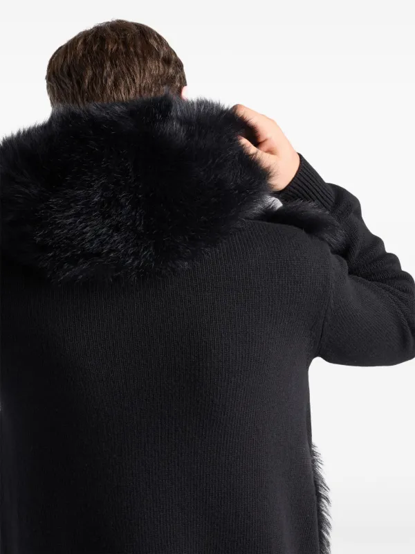 Prada faux-fur Hooded Cardigan | Black | FARFETCH