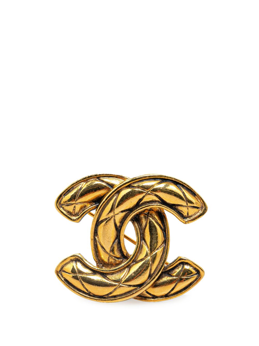 CHANEL Pre-Owned 1970-1980 Gold Plated CC Quilted costume brooch