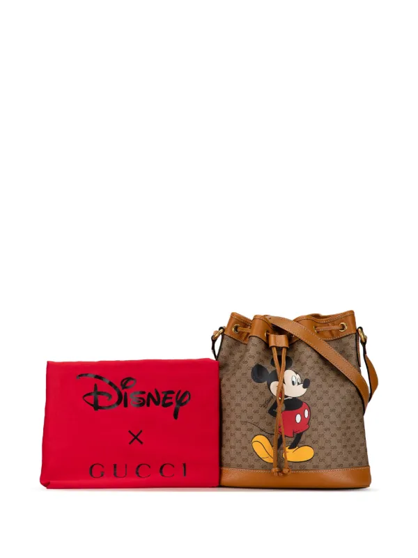 Gucci Pre Owned 2016 2023 Micro GG Supreme Mickey Mouse bucket bag women Leather Calf Leather One Size Brown