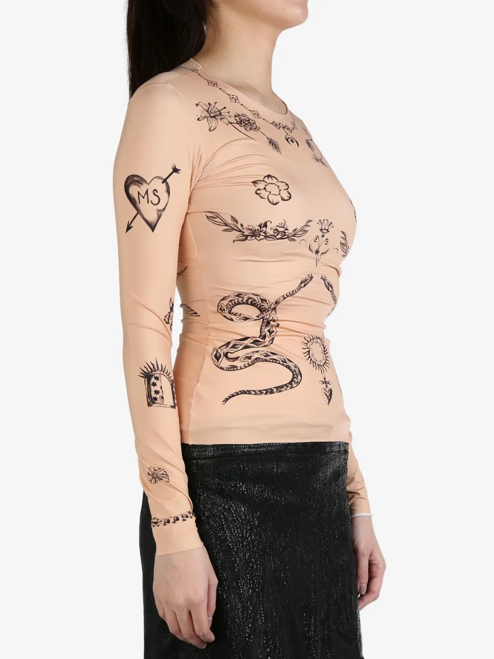Marine Serre Tattoo-print jersey T-shirt - Beige