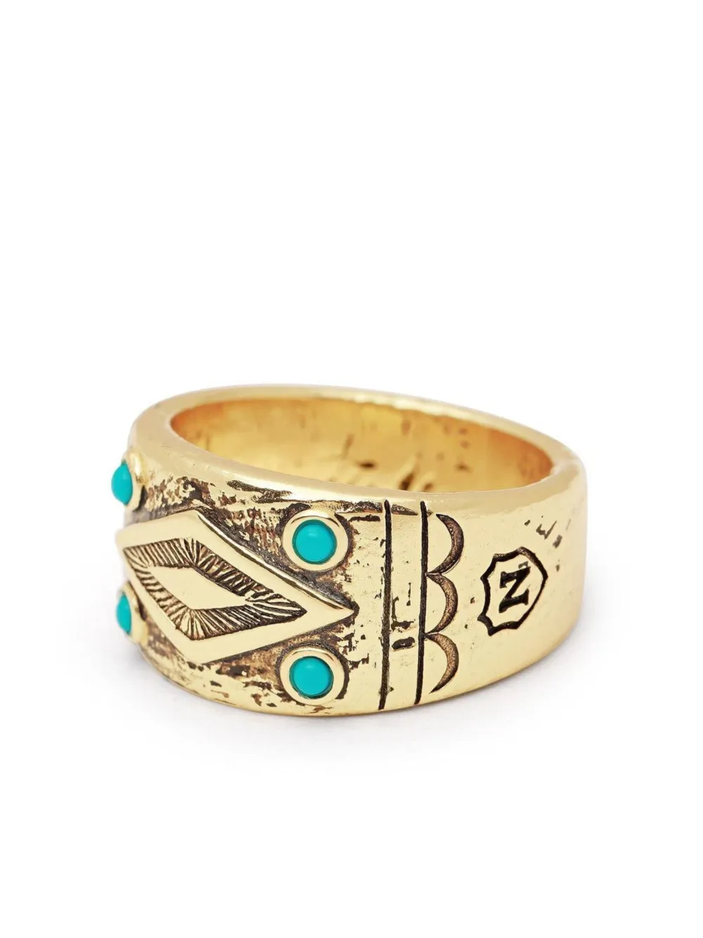 Nialaya Jewelry Ring met gegraveerd turkoois - Goud