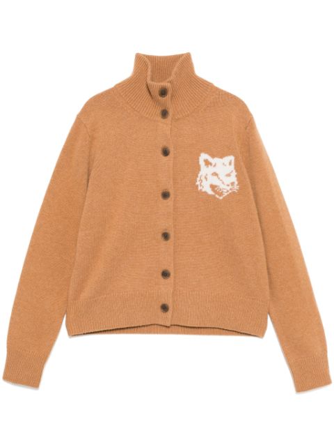 Maison Kitsune fox head intarsia high neck cardigan Women