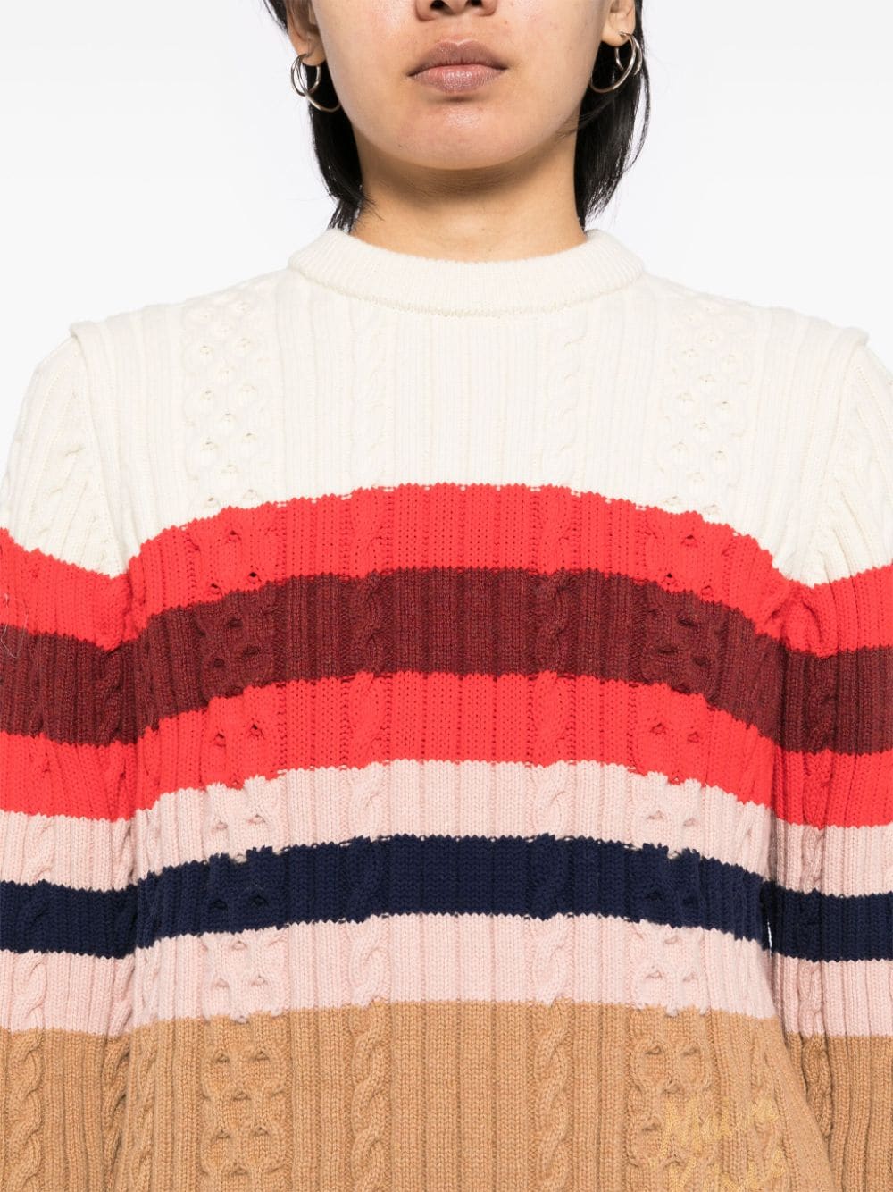 Shop Maison Kitsuné Striped Cable Jumper In Multicolour