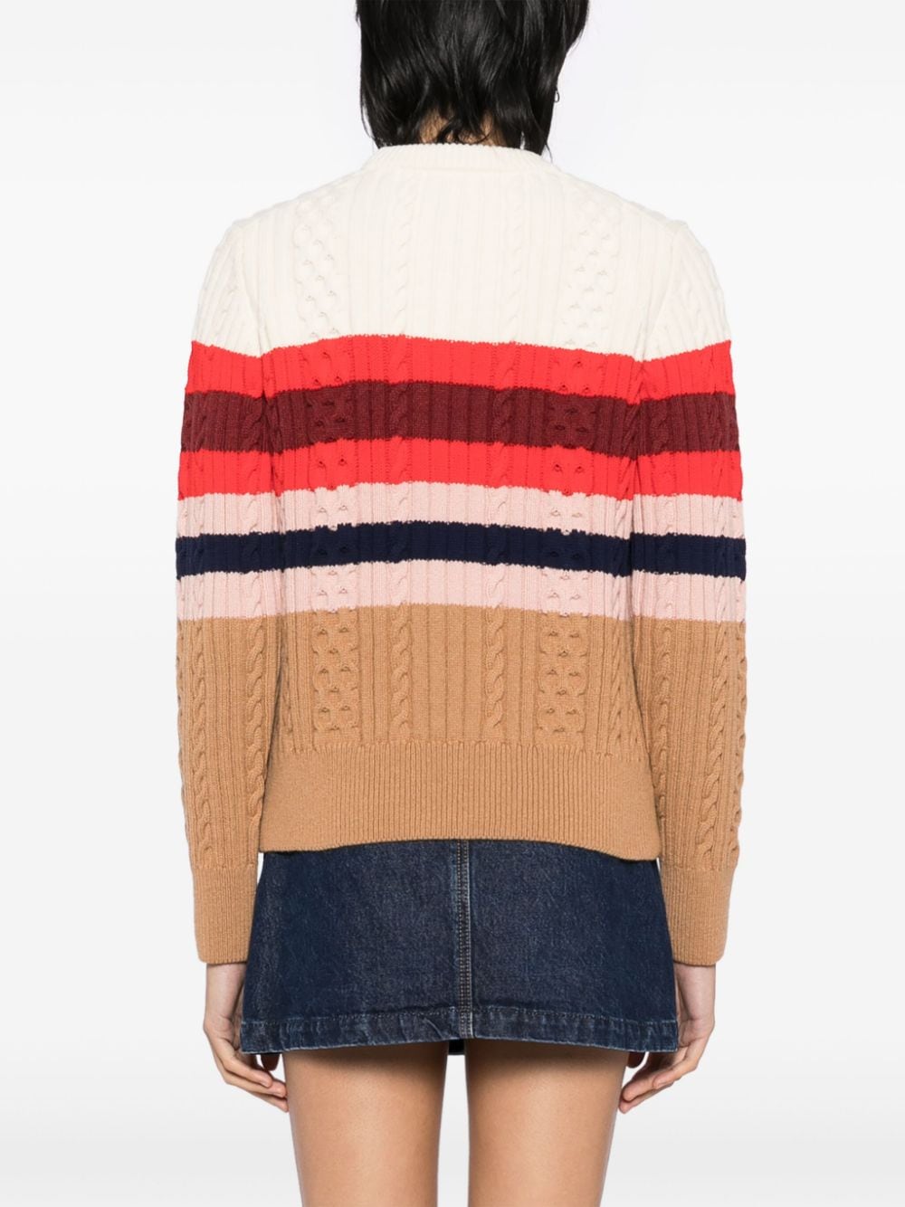 Shop Maison Kitsuné Striped Cable Jumper In Multicolour