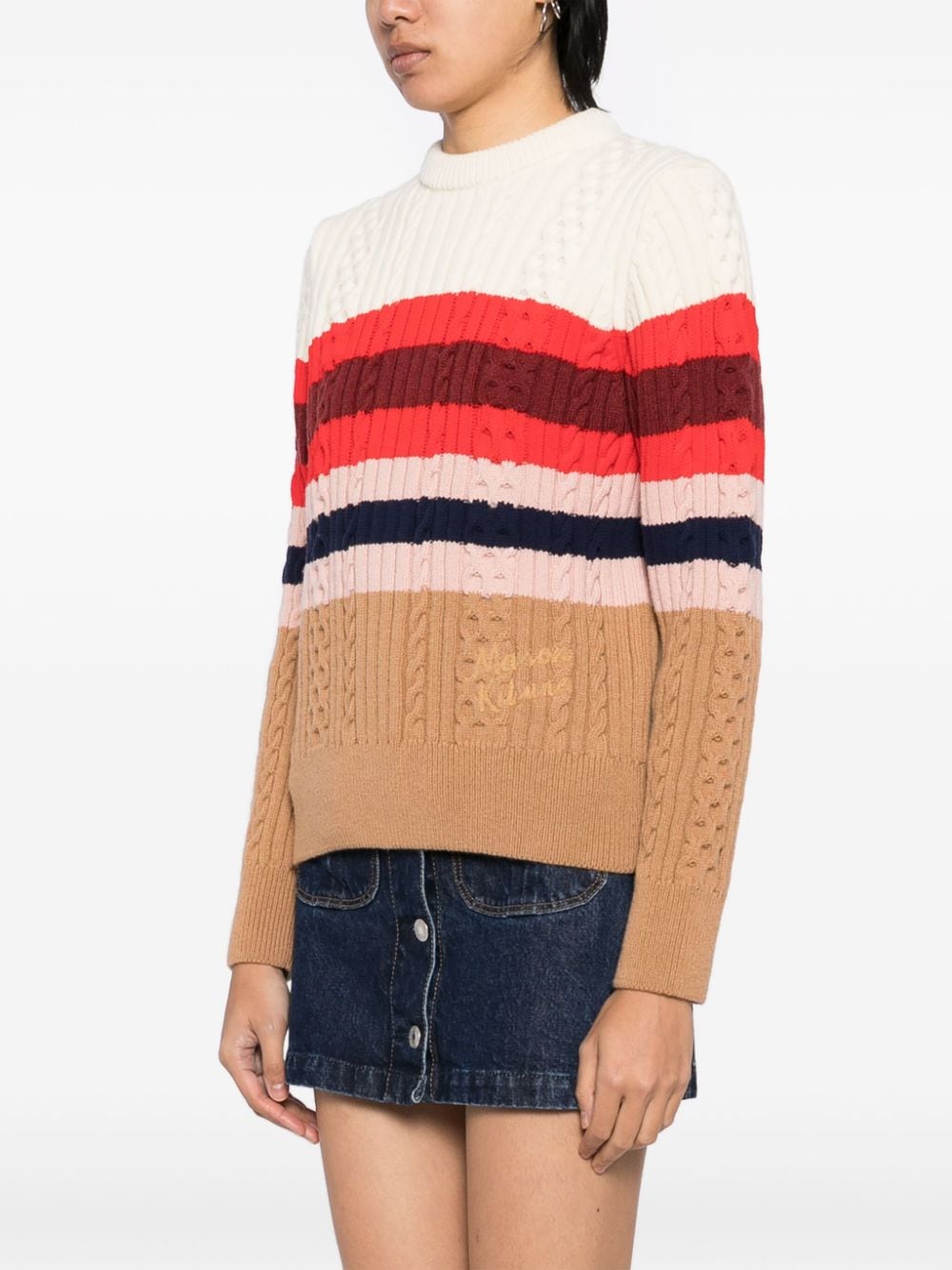 Shop Maison Kitsuné Striped Cable Jumper In Multicolour