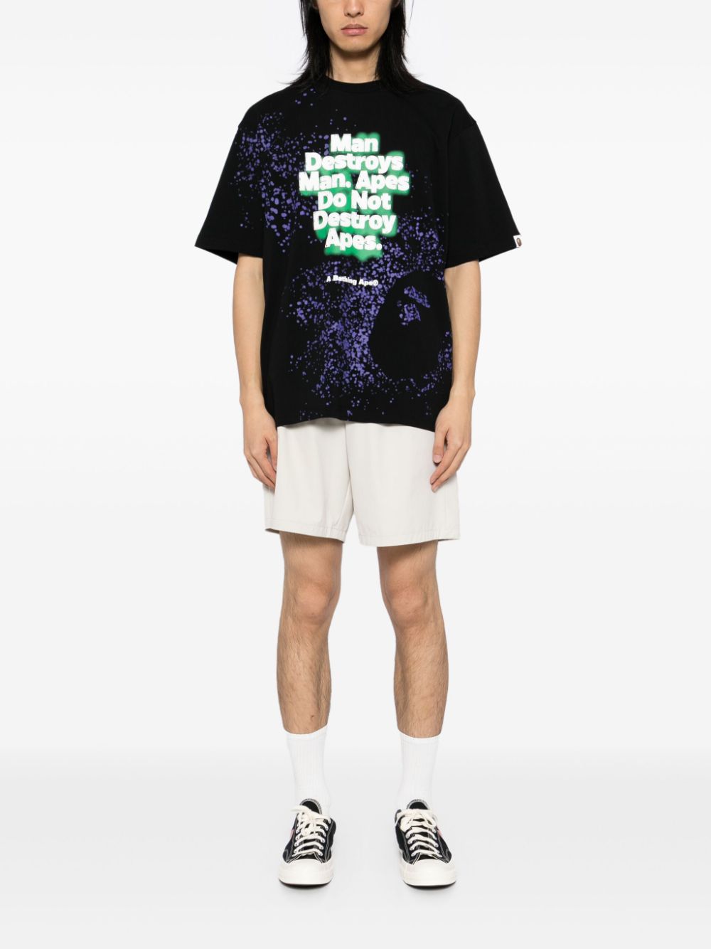 A BATHING APE® T-shirt met slogan spray-print - Zwart