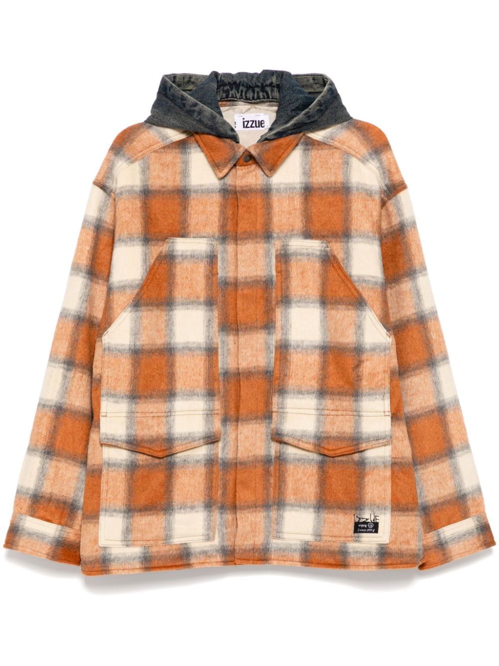 izzue checked hooded jacket - Orange