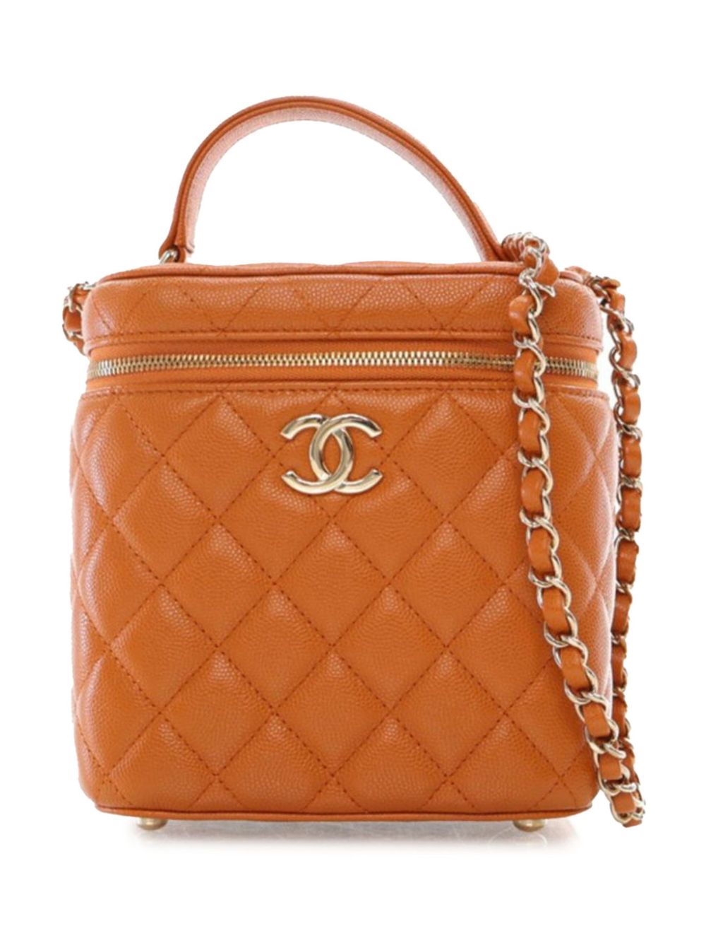 CHANEL 2021-2024 Quilted Caviar Top Handle Vanity Case with Chain satchel Women