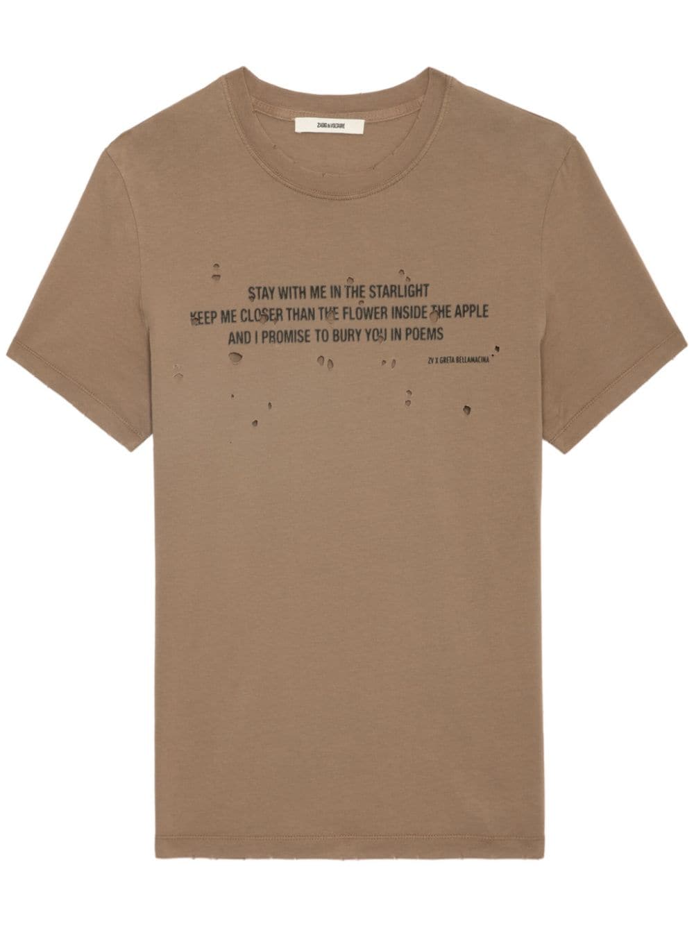 Shop Zadig & Voltaire Distressed-effect Organic Cotton T-shirt In Brown