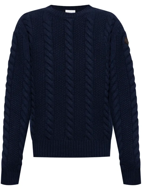 Moncler logo patch Cable Knit Sweater Blue FARFETCH HK