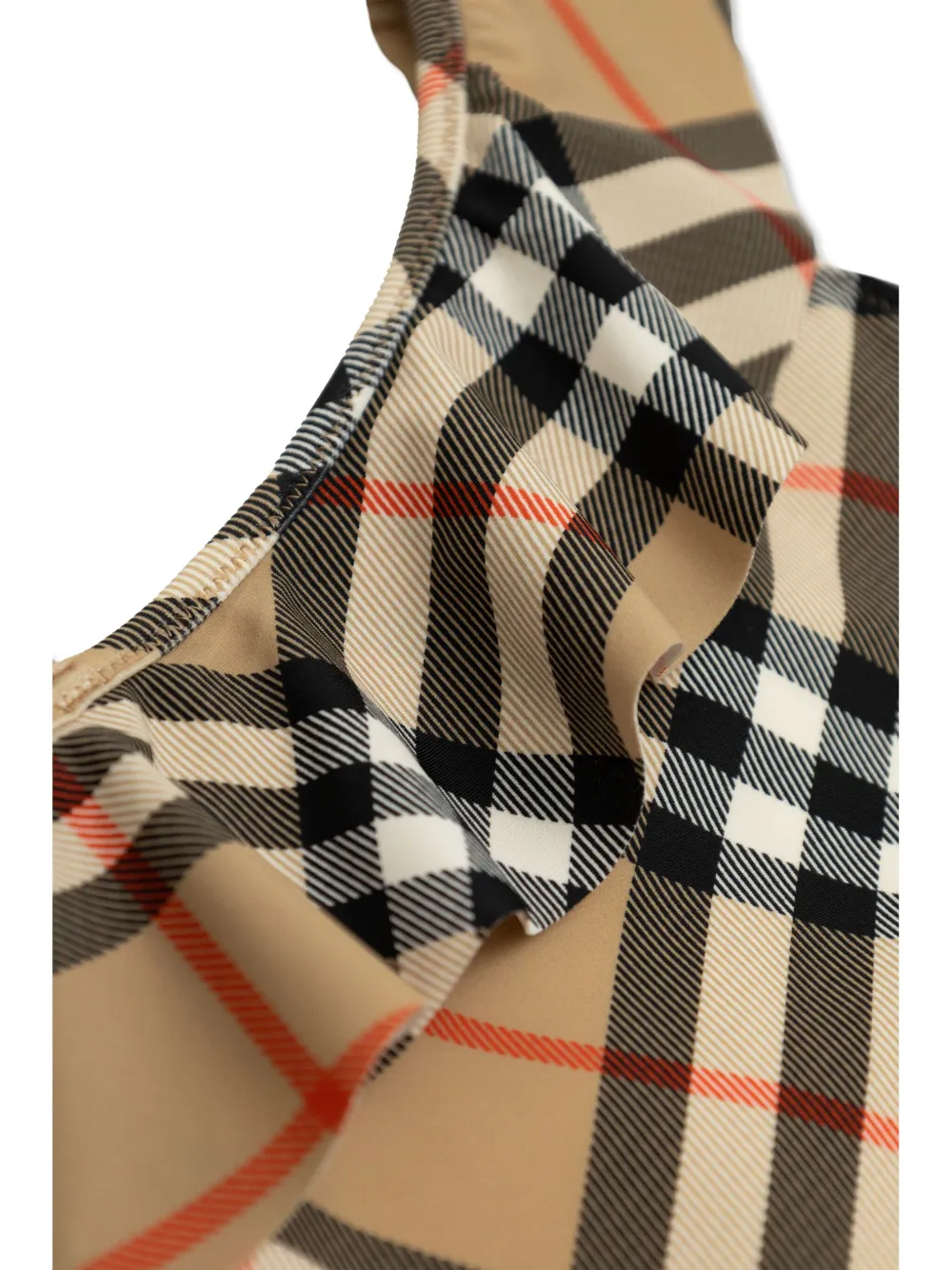 Shop Burberry Checked One-piece Swimsuit In Neutrals