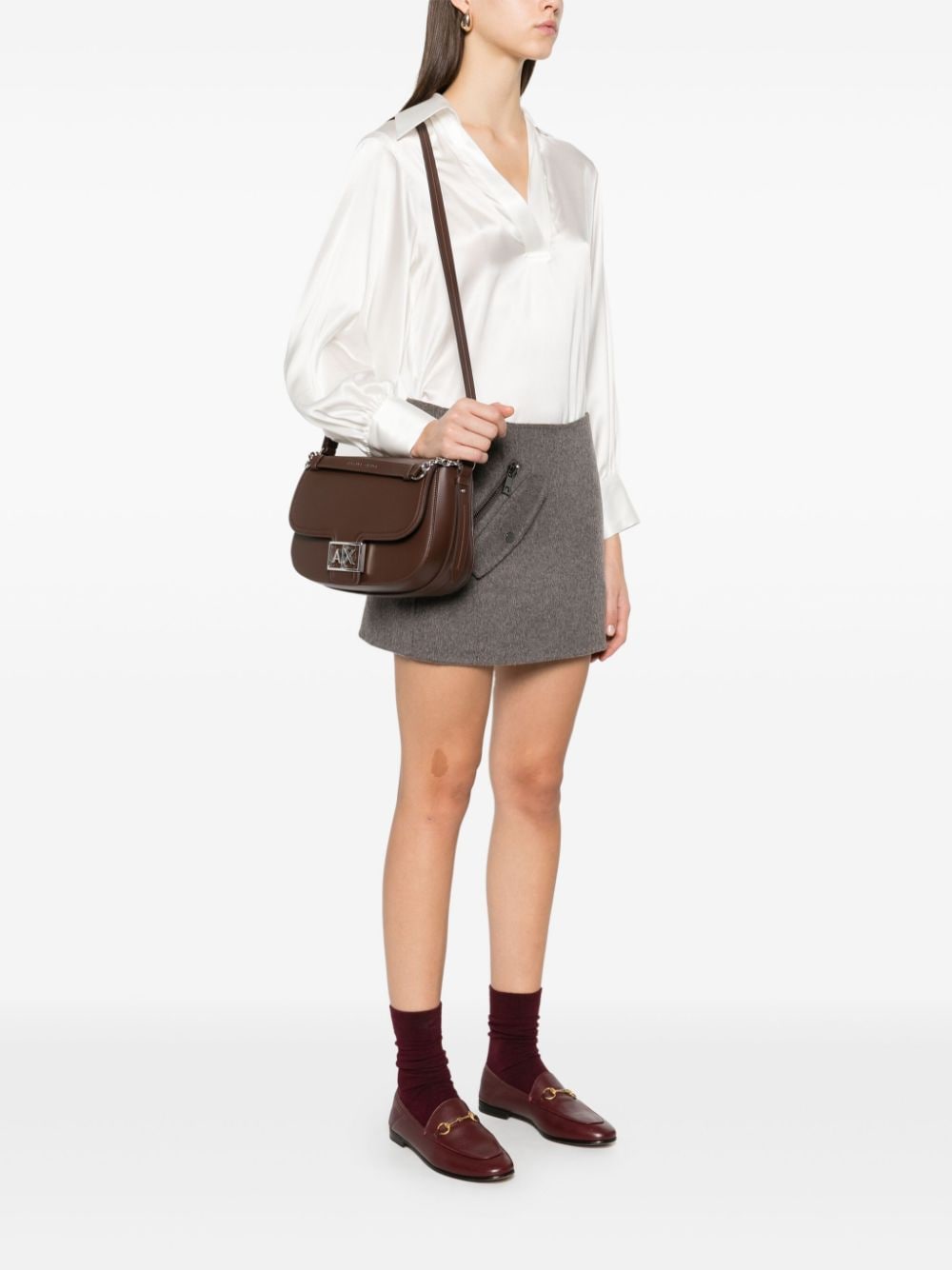 Shop Armani Exchange Artemide Shoulder Bag In Brown