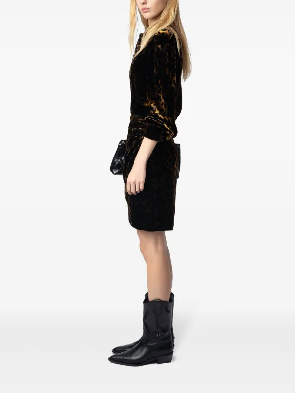 black velvet shirt dress The Tobie Long-Sleeve Velvet Neck-Tie Mini Shirt D