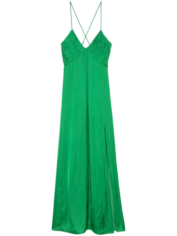 slim fit dress slacks Zara Short Puff Sleeve Round Neck Cut Out A-Line Midi Dress Green Smal   Baystate Boutique & Consignment