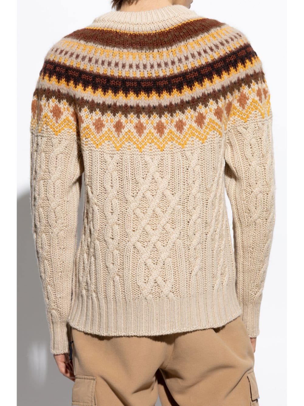 Shop Moncler Patterned Jacquard Wool Sweater In Neutrals