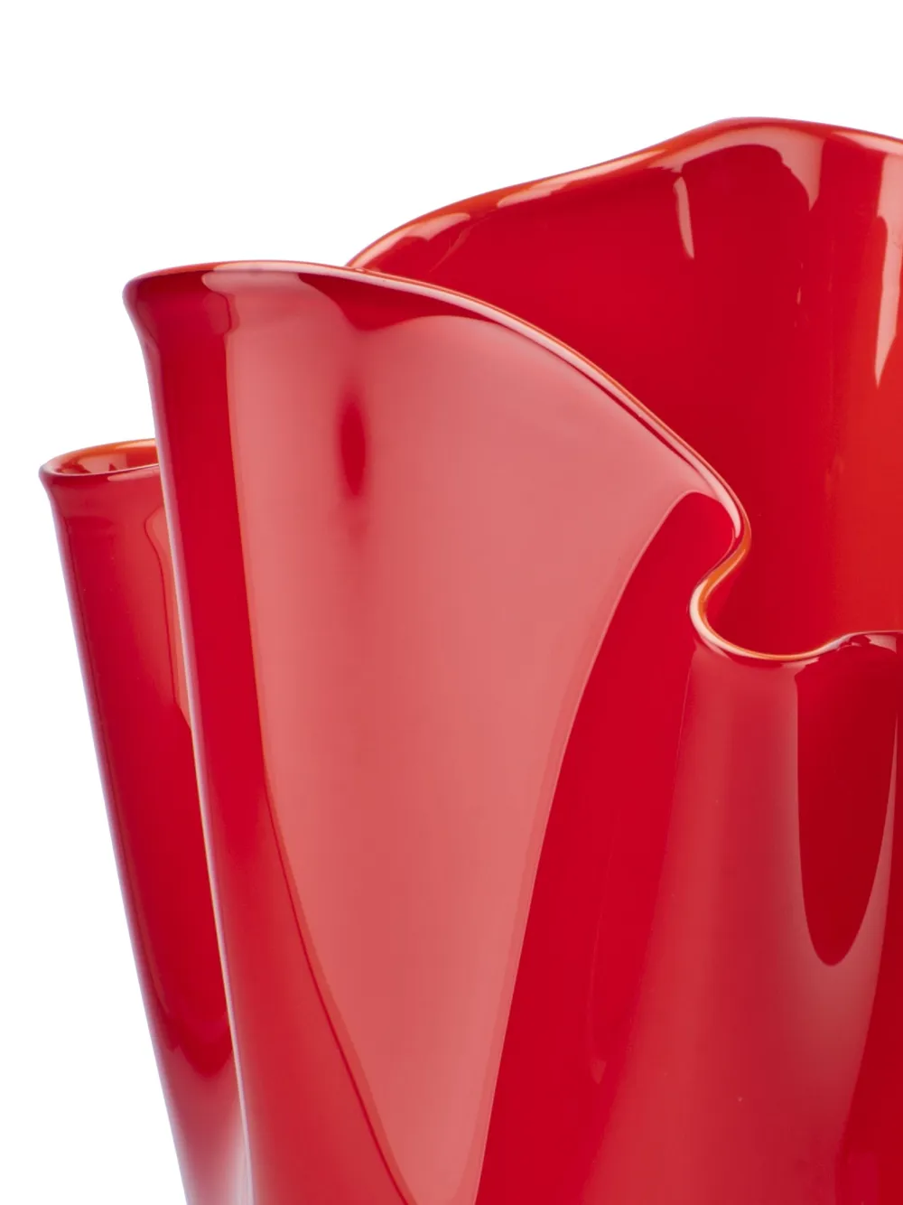 Venini Fazzoletto Opalino vase (13.5cm x 13.5cm) - Rood