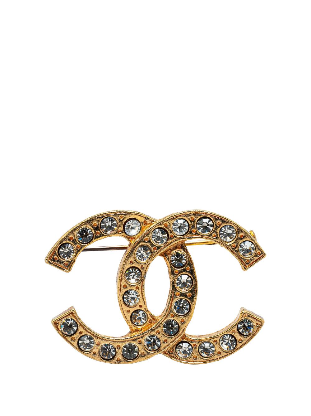 CHANEL Pre-Owned 1970-1980 Gold Plated CC Rhinestones costume brooch